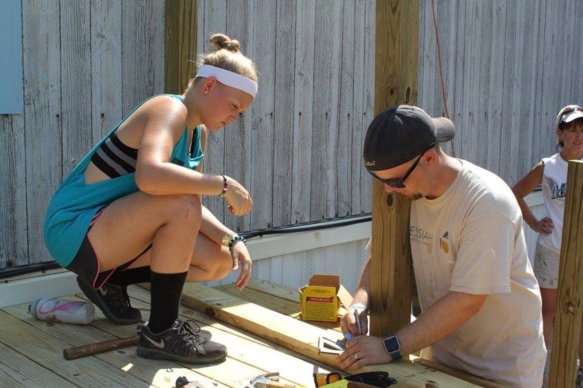 Construction work on a deck